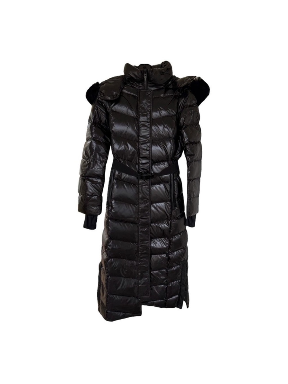 RUDSAK ELSIE S WOMEN'S GLOSSY BELTED MAXI DOWN PUFFER COAT